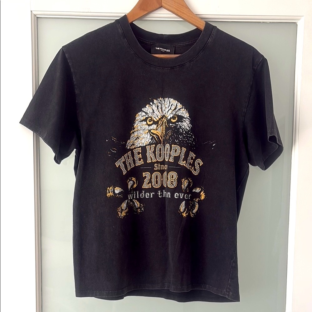 The Kooples Faded Black T-Shirt in Cotton w/Beaded Print